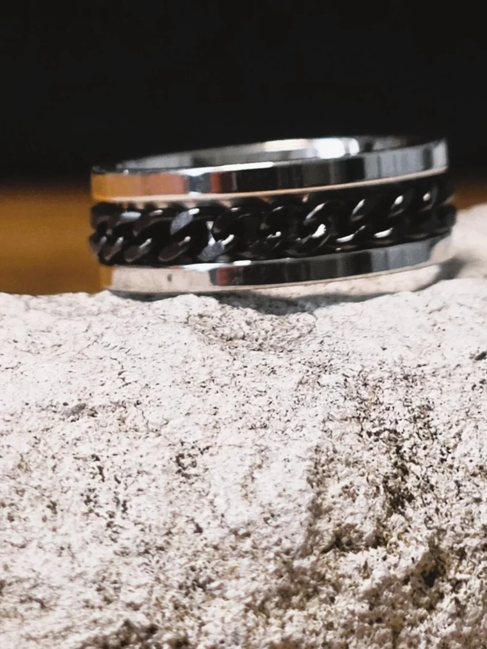 NEW! Stainless Steel Spinner Ring with Black Braided Chain Fidget Band - Size 10
